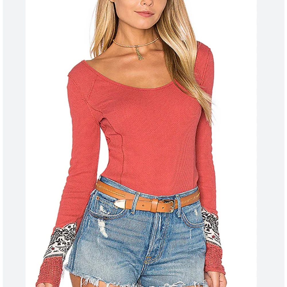 Free People Waffle Thermal Bandanna Cuff Shirt Size Small